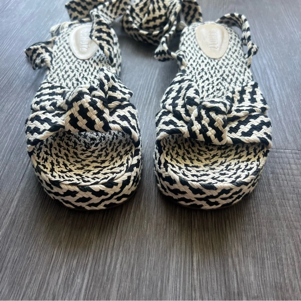 SCHUTZ Joni Platform Woven Black White Tie Sandals Women's Shoe Size 8.5